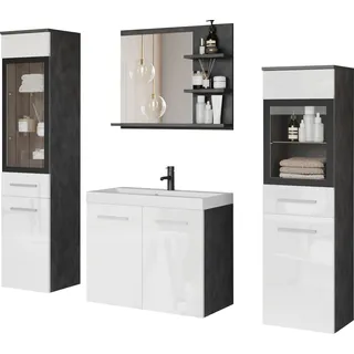 WELLTIME »MADRIT«, (Komplett-Set, 4 St., mit Waschbecken), Waschtisch inkl. Waschbecken, Badschrank, Hochschrank, Spiegel