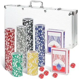 Clanmacy Spiel Pokerchips 300Chips Button Alu Koffer Jetons Pokerset Pokerkoffer silberfarben