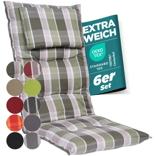 gardisun Gartenstuhlauflagen Hochlehner mit Kopfteil I Extra Dicke Sitzauflagen I Made in EU I Ideale Polsterauflagen für Hochlehner I Auflagen mit extra hoher Lichtechtheit I 6er Set I Grün kariert