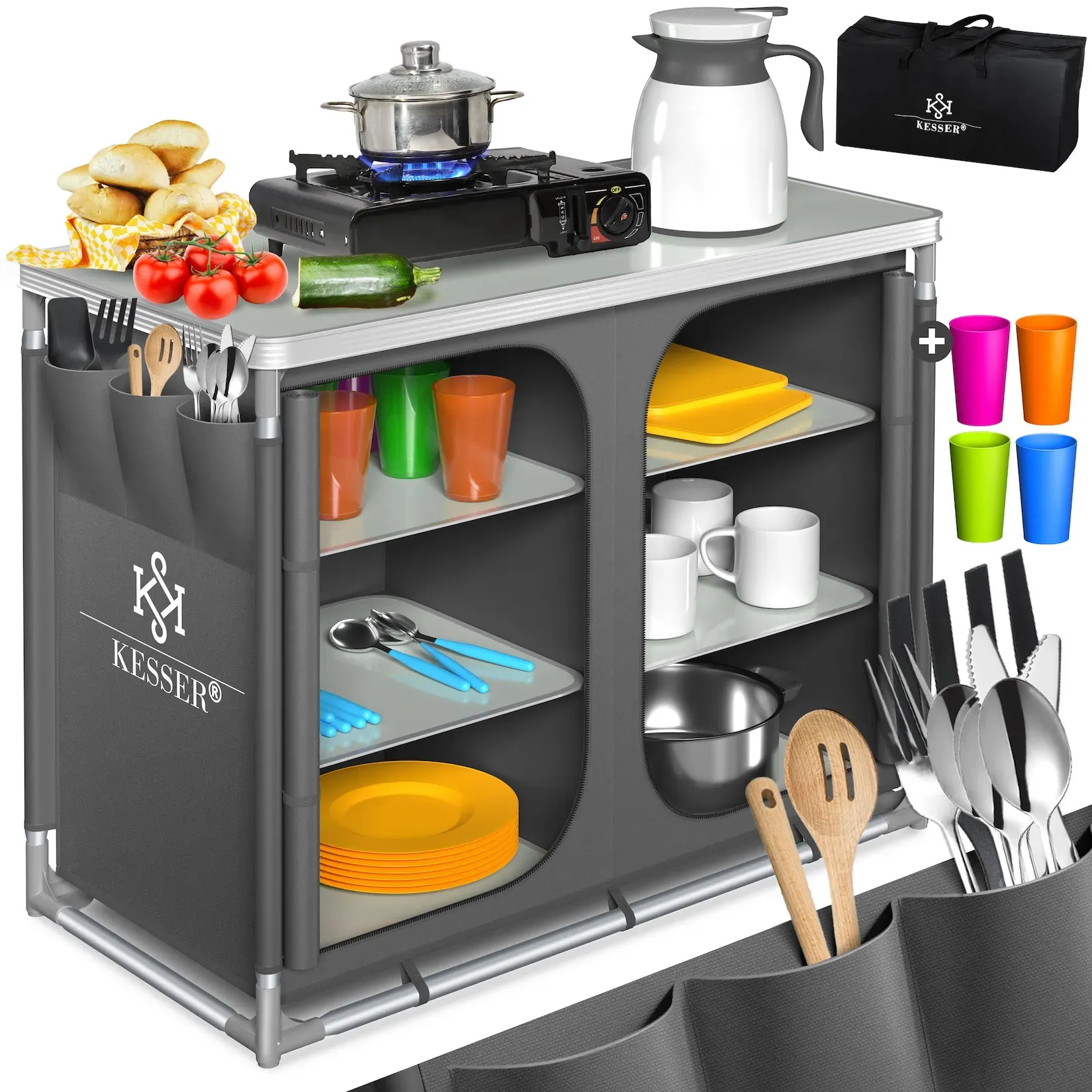 KESSER® Campingschrank, Campingküche mit Aluminiumgestell, inkl.Tragetasche , Kocherschrank für Camping , Campingmöbel , Outdoor