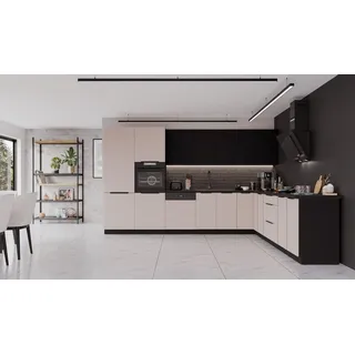 Küchen-Preisbombe Winkelküche ARONA + SIENA L-Form 350 cm Kaschmir + Schwarz