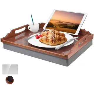 DRELIFAM Knietablett mit Kissen, Betttablett aus Holz zum Essen, Knietablett in Liege, Frühstückstablett, TV-Abendessen, Bett, Essens-Tabletts (Sapeli-Holz)