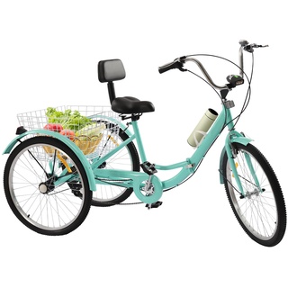 DENEST 24 Zoll Dreirad für Erwachsene, 7 Gang Cruiser mit LED Licht und Korb, Lindgrün