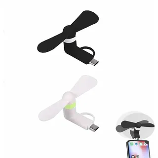 Rakiuty Mini-Handy-Lüfter,Mini-Handy-Ventilator,2 Pcs Tragbarer Kühler Rotierender Ventilator,USB Ventilator Klein Leise,2-in-1-Lüfter für Android-Telefone/Type-C-Telefone