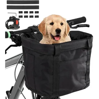 Silanflower Faltbarer Fahrradkorb, Fahrradkorb Schnell Abnehmbarer Fahrradkorb für Haustiere,Faltbar Fahrrad vorne Korb, mit Lenkeradapter und Kabellbinder,für Kleiner Hund-Einkaufen-Reisen-Picknick