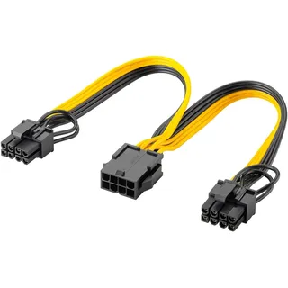 goobay 60000 - 8-Pin PCIe-Buchse auf Dual 6+2 Stecker für PCIe, Stromkabel zum Anschluss von dualen 6 Pin und 8 Pin Grafikkarten, PCI Express Grafikkarten Stromkabel, Gelb-Schwarz, 2x 23cm