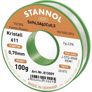 Stannol Kristall 611 Fairtin Lötzinn, bleifrei bleifrei Sn96,5Ag3Cu0,5 100g 0.7mm