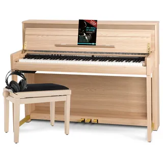 Classic Cantabile UP-1 LA E-Piano Deluxe Set - inklusive Pianobank, Kopfhörer und Klavierschule - Dämpfersimulation - MP3-Recorder - Mic In - OLED Display - 40 Sounds - 3 Pedale - helle Eiche
