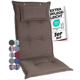gardisun Gartenstuhlauflagen Hochlehner mit Kopfteil I Extra Dicke Sitzauflagen I Made in Europe I Polsterauflagen für Hochlehner I Auflagen mit extra hohem Komfort I 1er Set I Taupe