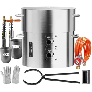 Vevor Propan Schmelzofen Set 16 kg Gas Metall-Schmelzofen-Set, Doppelbrenner Gießerei Heimofen mit Tiegeln & Zangen, Schmelzgusswerkzeug für Gold Silber Kupfer Aluminium Metallrecycling
