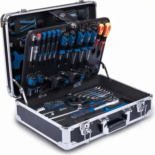 SCHEPPACH TB200 Aluminium Werkzeugkoffer gefüllt 141-tlg Werkzeug Set | Werkzeugkiste bestückt Schraubenschlüssel, Hammer, Zange, Schraubenzieher,