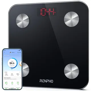RENPHO Personenwaage Digital Testsieger 2025, Körperfettwaage Mit Körperfett und Muskelmasse mit APP 180kg, Waage Personen Bluetooth Körperwaage für Körperfett, BMI, Gewicht, Wasser und Muskelmasse