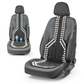 Walser CarComfort Sitzauflage aus Holzperlen, Sitzaufleger Holzkugeln, Massage Autositzauflage Holz, Universal Sitzmatte schwarz/weiß
