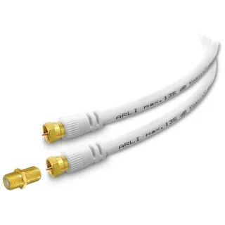 ARLI TV-Kabel, F-Stecker, F-Verbinder (100 cm), 1m Verlängerungskabel Anschlusskabel TV HD Satkabel vergoldet 135 dB weiß