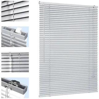 Sekey Klemmfix-Jalousie für Fenster freihängend, 25mm Alu-Lamellen, mit Bohren, inklusive Montagematerial Aluminium-Jalousie ohne Bohren, 70x130cm,Silber