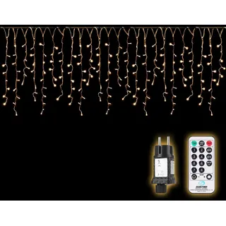 salcar 10m LED Lichtervorhang Außen, Eisregen Lichterkette Outdoor mit Fernbedienung und Timer, Weihnachtsbeleuchtung Innen Fenster 8 Modi, Warmweiß