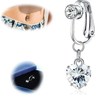 LuxusKollektion Bauchnabelpiercing Fake Bauchnabelpiercing Clip On Silber Chirurgenstahl CZ