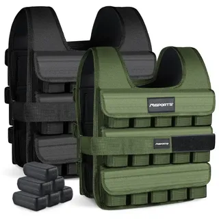 MSports® Gewichtsweste Gewichtsweste Verstellbar von 5 kg - 30 kg Gewicht für Krafttraining schwarz