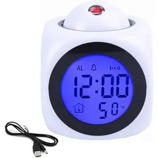 Elektronische Projektionsuhr, englische Uhr, Projektionsuhr, Multifunktionswecker, LCD-Projektionswecker, Weiß