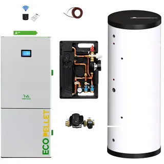 Pelletkessel 35kW Pelletheizkessel + Pufferspeicher 1000 L + Frischwasserstation