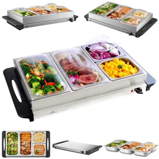 Steinborg Edelstahl Buffetwärmer Speisewärmer 4 Speisebehälter stufenlosen Temperaturregler BPA-frei 300 Watt