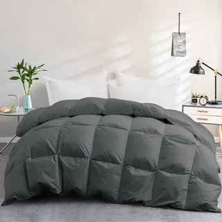 Deodar Daunendecke Bettdecke Ganzjahresdecke Enthält 1135 GR Daunen | Flauschige Steppdecke 100% Baumwolle Bettbezug 200 * 220 Dunkelgrau