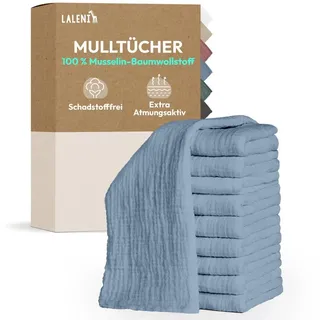 Laleni Spucktücher Baby im 5er Set aus Reiner Baumwolle - schadstofffreie Mulltücher Baby 70x70 zert.saugstarke Mussellintücher weich - Musselin Tuch als Mullwindel waschbare Mulltücher - Blau