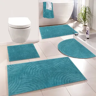 MY HOME Badematte MY HOME "Juna, Badvorleger, Badezimmer Teppich, Zen, Scandi, Boho" Gr. 1, blau (petrol), H:15mm, Baumwolle, Badematten, Badematte, Baumwolle, Hoch-Tief-Effekt, weich