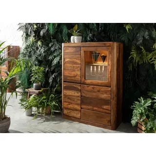 Massivmoebel24 Vitrine Sheesham 109x40x145 walnuss gewachst TORONTO #209