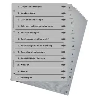 europrotokoll Ordnerregister für Haus und Eigenheim DIN A4 Lichtgrau 12 St.