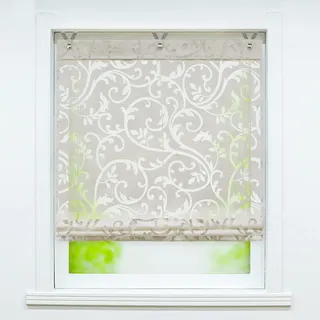 Joyswahl Voile Ösenrollo Transparenter Raffrollo mit Blumen Ausbrennerqualität »Jesscia« Schals Fenster Gardine mit Hakenaufhängung, Raffrollo ohne Bohren BxH 45x130cm, Sand 1 Stück