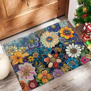 MULERN Schmutzfangmatte 60x90cm, Frühling Blumen rutschfest Maschinenwaschbar Abstrakt Kunst Fußmatte, Wasserdicht Sauberlaufmatte Eingangstürmatte, Haustür Flur Dekor, bunt