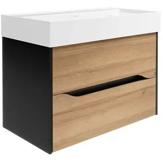 Camargue Curve Waschtischunterschrank  (B x T x H: 80 x 44,7 x 50,7 cm, Berg Eiche/Schwarz)