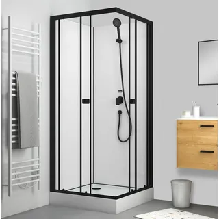 Marwell Prime Style Square Komplettdusche mit Schiebetür 80 x 200 cm Schwarz Weiß Sicherheitsglas inkl. Duschtasse
