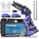 Sainlogic Mini Kettensäge 6 Zoll Akku, Kettensäge Elektro mit 2 * 2000mAh Akku, Leichte Akku Kettensäge mit Sicherheitsschloss, Handkettensäge für Gartenscheren Holzschneiden (Violett)