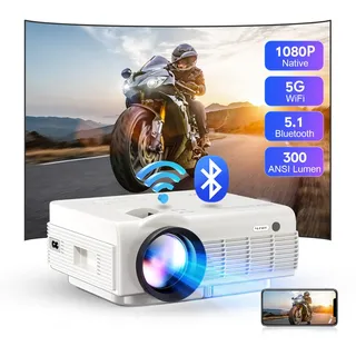 yezmek Beamer, YEZMEK 5G WiFi Bluetooth Beamer Native 1080P Full HD, Mini LED Projektor 4K Unterstützung, Heimkino Projector kompatibel mit TV-Stick, Smartphone & Tablet, Laptop, HDMI, USB, TF.