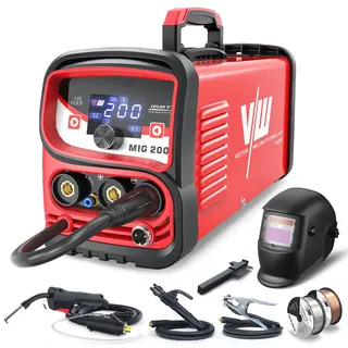 VECTOR WELDING MIG MAG Schweißgerät 200A Set, Elektrodenschweissgerät, Fülldraht Schweißgeräte mit Digitales Display, Leistungsstark für vielseitiges MIG, MAG und MMA Schweißen