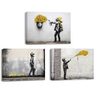 Piy Painting Set von 3 Graffiti-Kunst Bild auf Leinwand Großformat 58x40cm, Moderne Leinwandbilder Gemälde auf leinwand Wanddekoration Bilder mit Rahmen für Wohnzimmer Büro