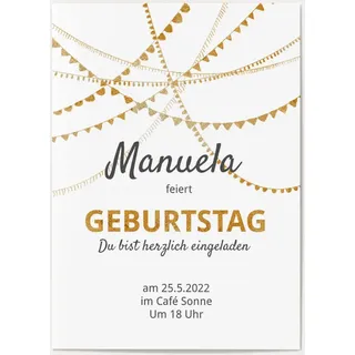 Einladungskarten zum 70. Geburtstag Weiß online gestalten und bestellen - Goldene Girlande | Wunderkarten.de