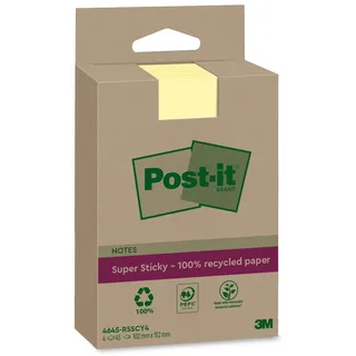 Post-it Post-it® Super Sticky Recycling Notes Haftnotizen extrastark gelb, 4 Blöcke