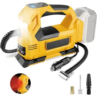 Akku-Kompressor für DeWalt 18V Akku (ohne Akku), Tragbare LED-Licht Handheld Luftpumpe mit digitalem Manometer, Elektrische Luftkompressor für Autos, Motorräder, Fahrräder, Sportbälle