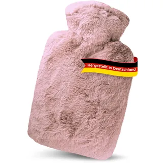 Hugo Frosch Wärmflasche Klassik 1,8l – Made in Germany – mit kuscheligem Flauschbezug Rosé – große, auslaufsichere & geruchsneutrale Bettflasche – langlebig & mit waschbarem Bezug