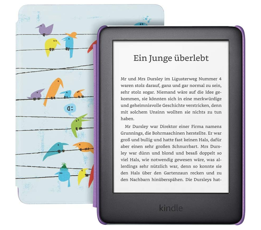 Bild Kindle Kids Edition 8 GB + Hülle Regenbogenvögel