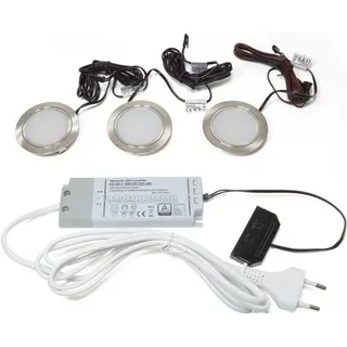L&S Wandleuchte + Deckenleuchte, 3-er Set Einbauleuchte Chip Warmweiß 12 V 12 W Rahmenfarbe Edelstahloptik