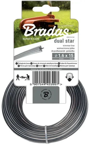 Verstärkter 4-kant Mähfaden RIPPER DUAL für Freischneider Motorsense Ersatzfaden 1,6mm 15m Bradas ZRG1615K