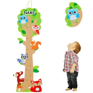 alles-meine.de GmbH 3-D Meßlatte aus Holz - Baum - lustige Eule & Tiere - incl. Name - zum Klappen/Falten - von 80 cm bis 155 cm - Messlatte Kinderzimmer für Kinder Kind - ..