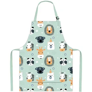 Pipoobear Schürze Kinder mit Taschen für 2-6 Jahre Junge Mädche, Verstellbar Kinderschürze Baumwolle Kinderschürzen für Küche Kochen Backen Malerei Grillen Garten Party Geschenk (Blau) - S