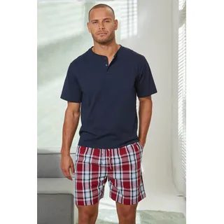 H.I.S. H.I.S Pyjama (2 tlg 1 Stück), Schlafanzug mit Webshorts Gr. 48/50 (M), marine-bordeaux, , 452214-48