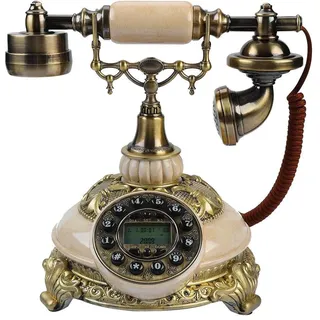 Retro Antik Festnetz schnurgebundenes Telefon,altmodische Tisch FSK/DTMF Wählscheibe mit Anrufer ID,Echtzeitanzeige/Wahlwiederholung mit Einer Taste,/Dekoration/Sammlung für