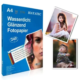 50 Blatt Fotopapier A4 hoch glänzend Tintenstrahldrucker 240g/m2 Fotopapier Fotokarten Photokarten Sofort Trocken Wasserfest Hochweiß Fotoblätter